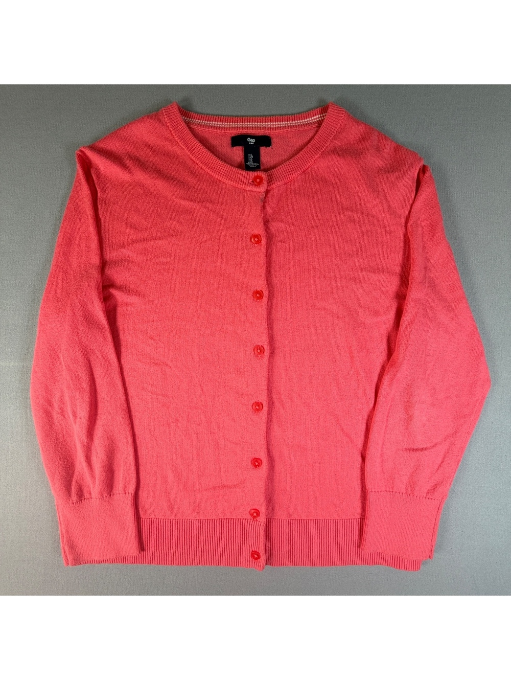 Gap Cardigan Sweater Womens M Coral Pink Button Up Fine Knit Crewneck